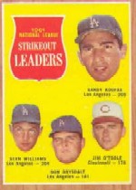 1962 Topps      060      NL Strikeout Leaders-Sandy Koufax-Stan Williams-Don Drysdale-Jim O Toole